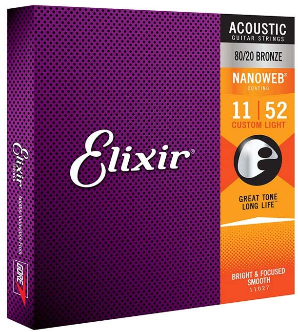Elixir 16027 Nanoweb Phosphor Bronze Acoustic Guitar Strings Set 11-52